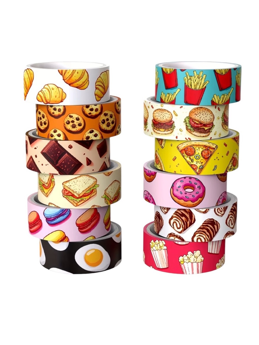 12 Rolls Cute Food Themed Washi Tape Set, Cartoon Yummy Dessert Decorative Tape
